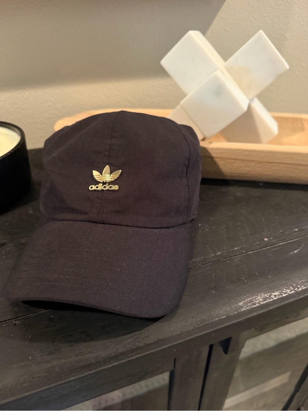 adidas Black Cap with Gold Trefoil Emblem